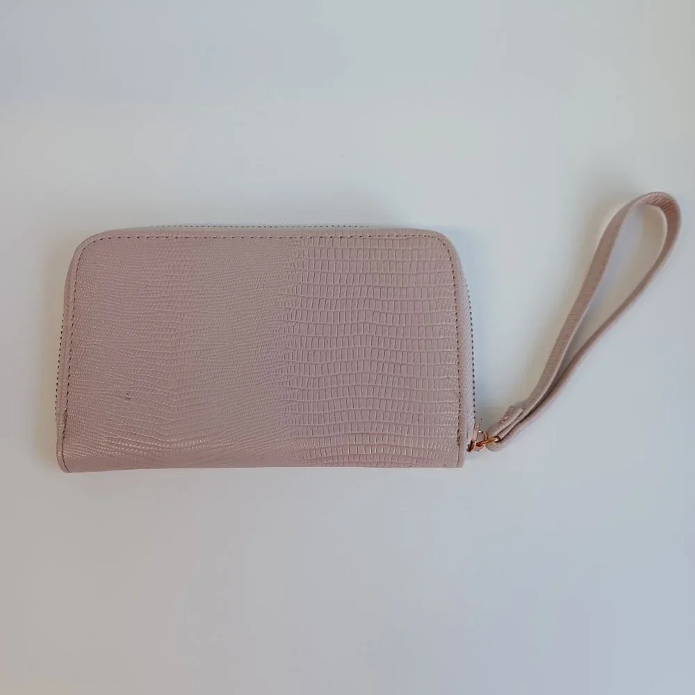 Adrienne Vittadini Wristlet Wallet Clutch Pouch Pale Dusty Pink Zip‎ Around